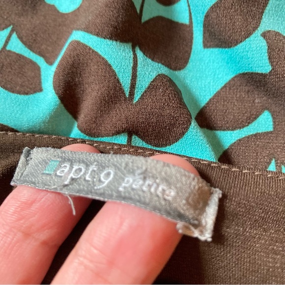 Teal Floral Flowy Knee Length Turquoise Brown by Apt 9 Dress Womens Petite Large - Picture 13 of 16